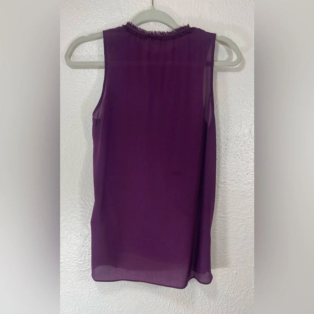 Alice + Olivia Silk Elisa High Neck Wine Merlot Ruffle Sleeveless Top Women’s XS - Picture 13 of 16